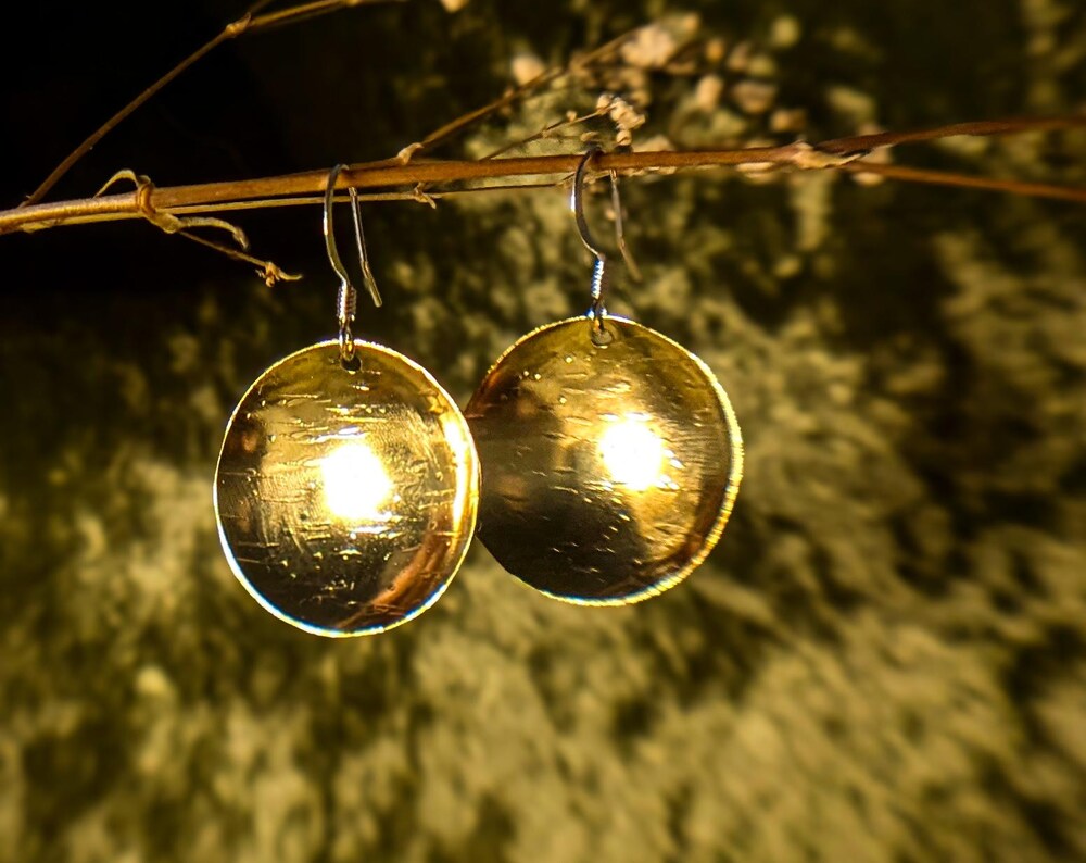 Hand Made Brass Domed Earrings