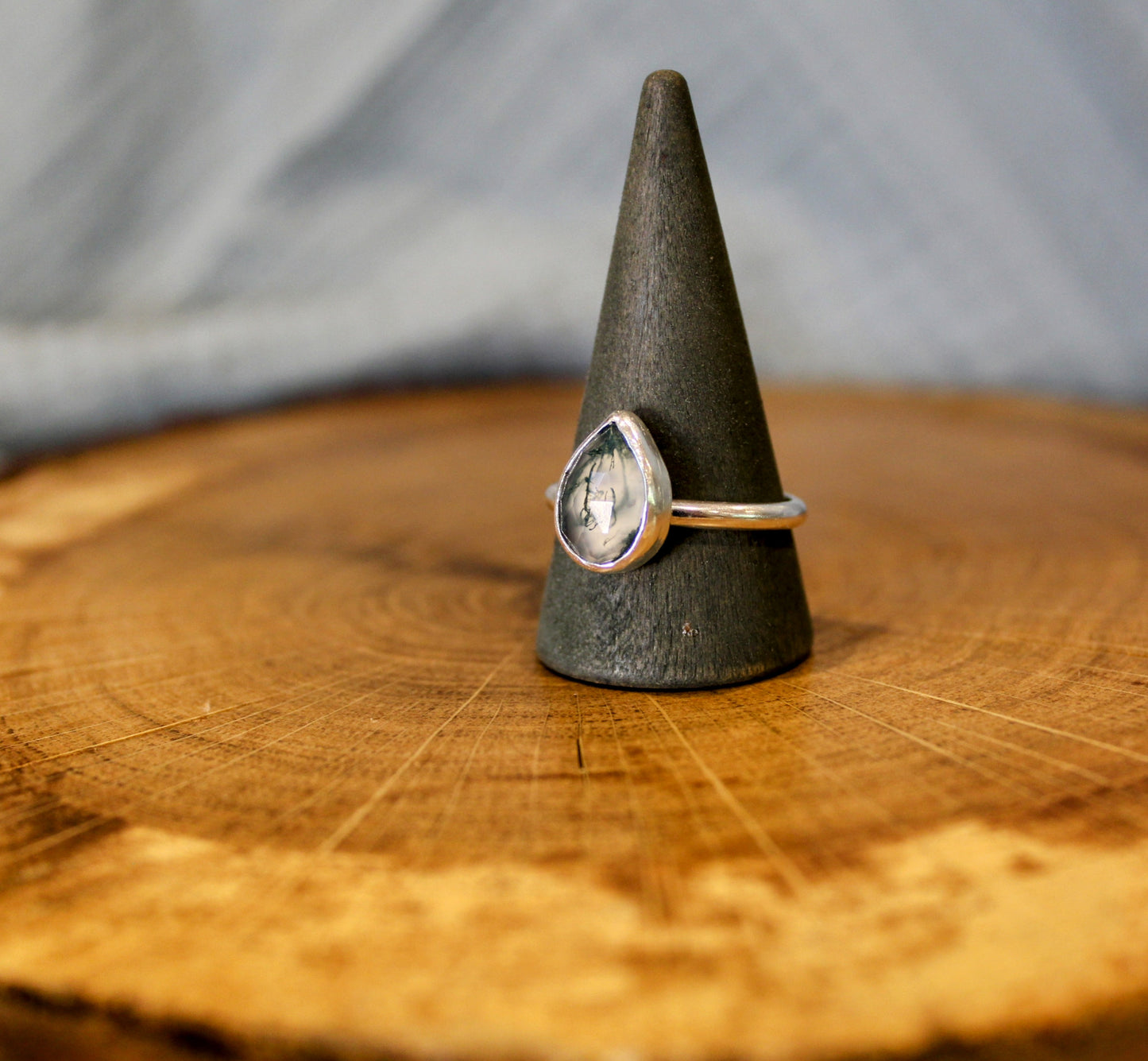 Moss Agate Silver Ring Handmade