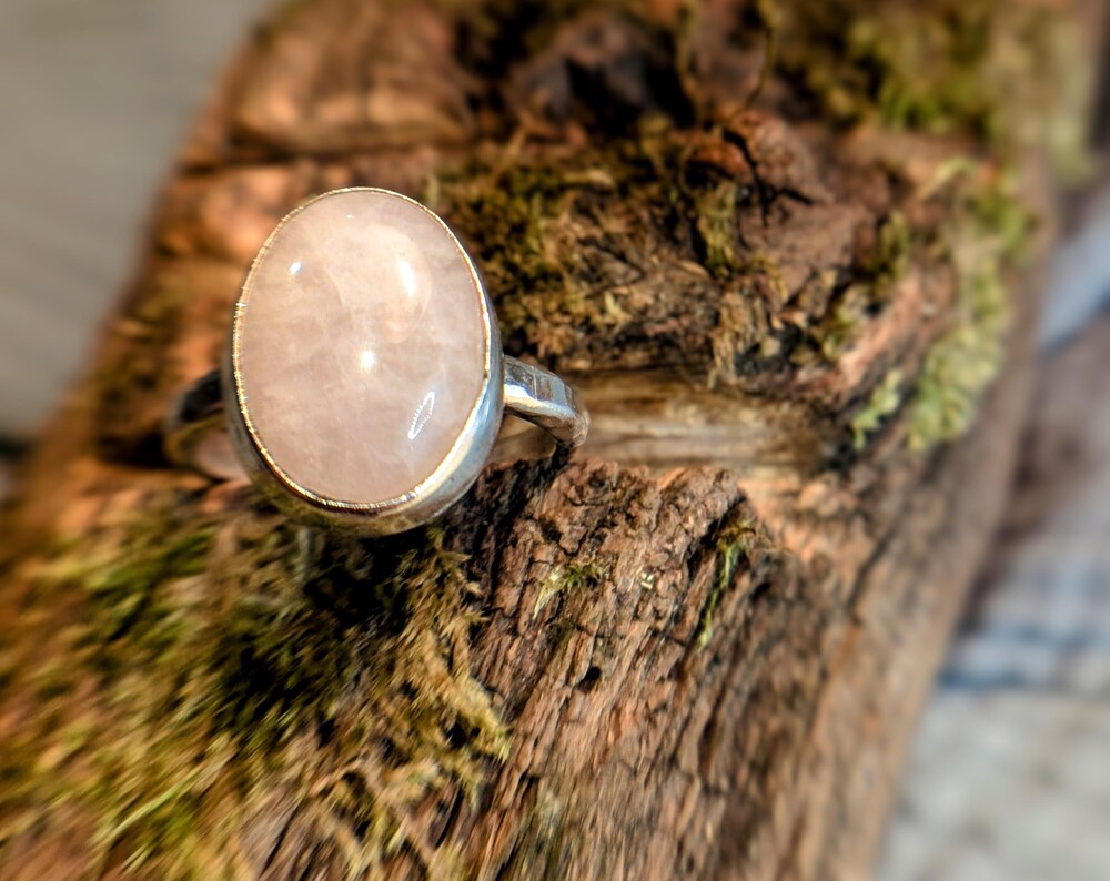 Rose Quartz Silver Ring Handmade