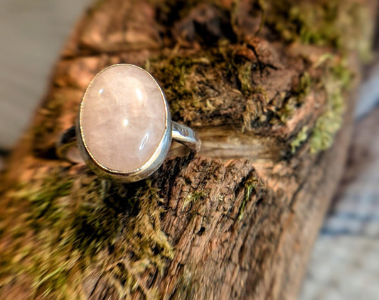 Rose Quartz Silver Ring Handmade