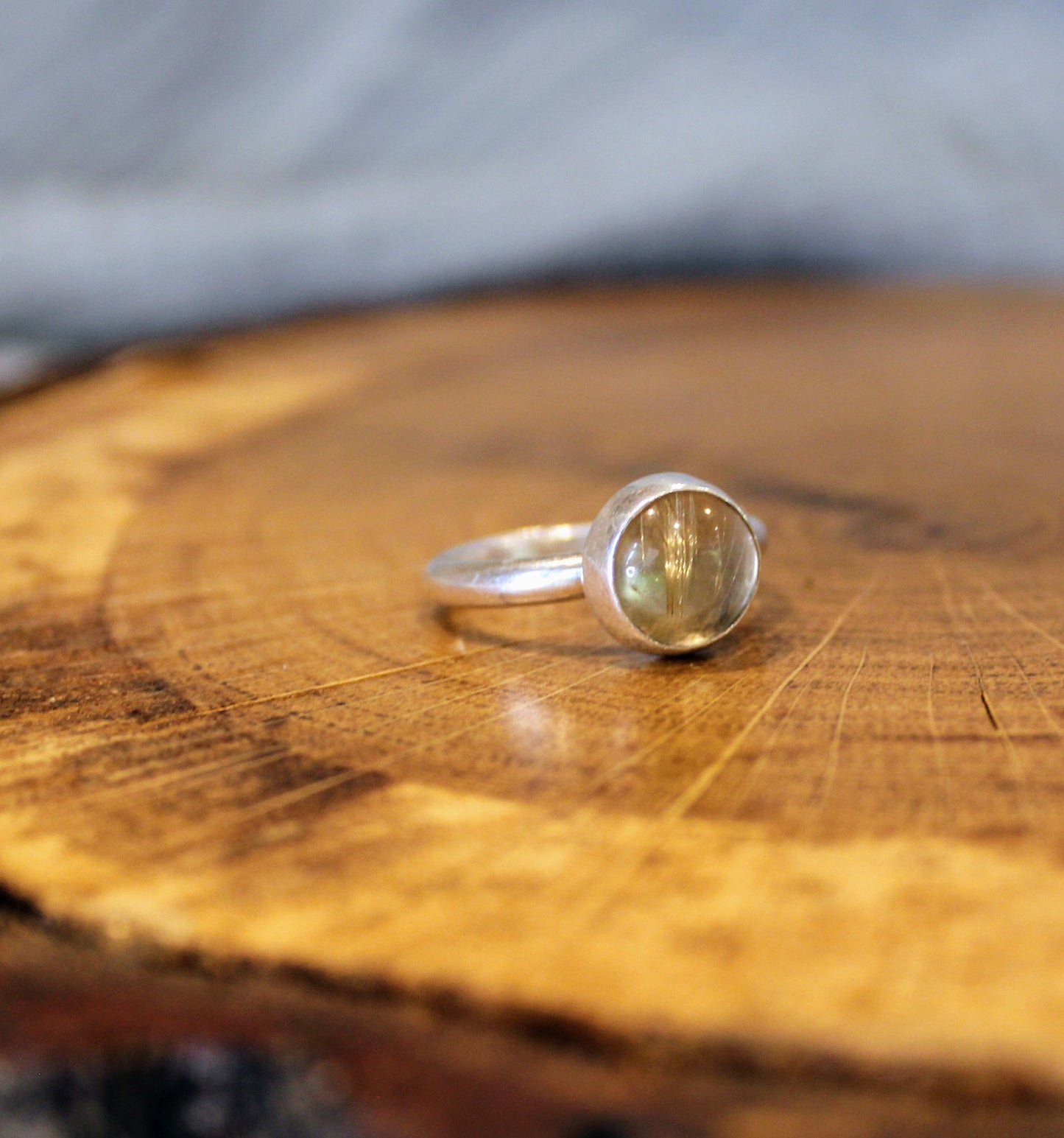 Gold Rutilated Quartz Silver Ring Handmade