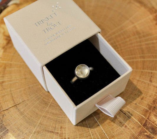 Gold Rutilated Quartz Silver Ring Handmade