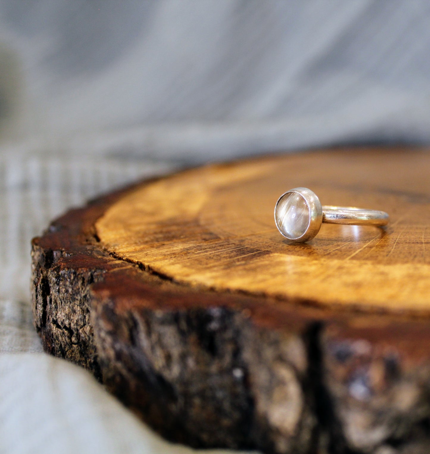 Gold Rutilated Quartz Silver Ring Handmade