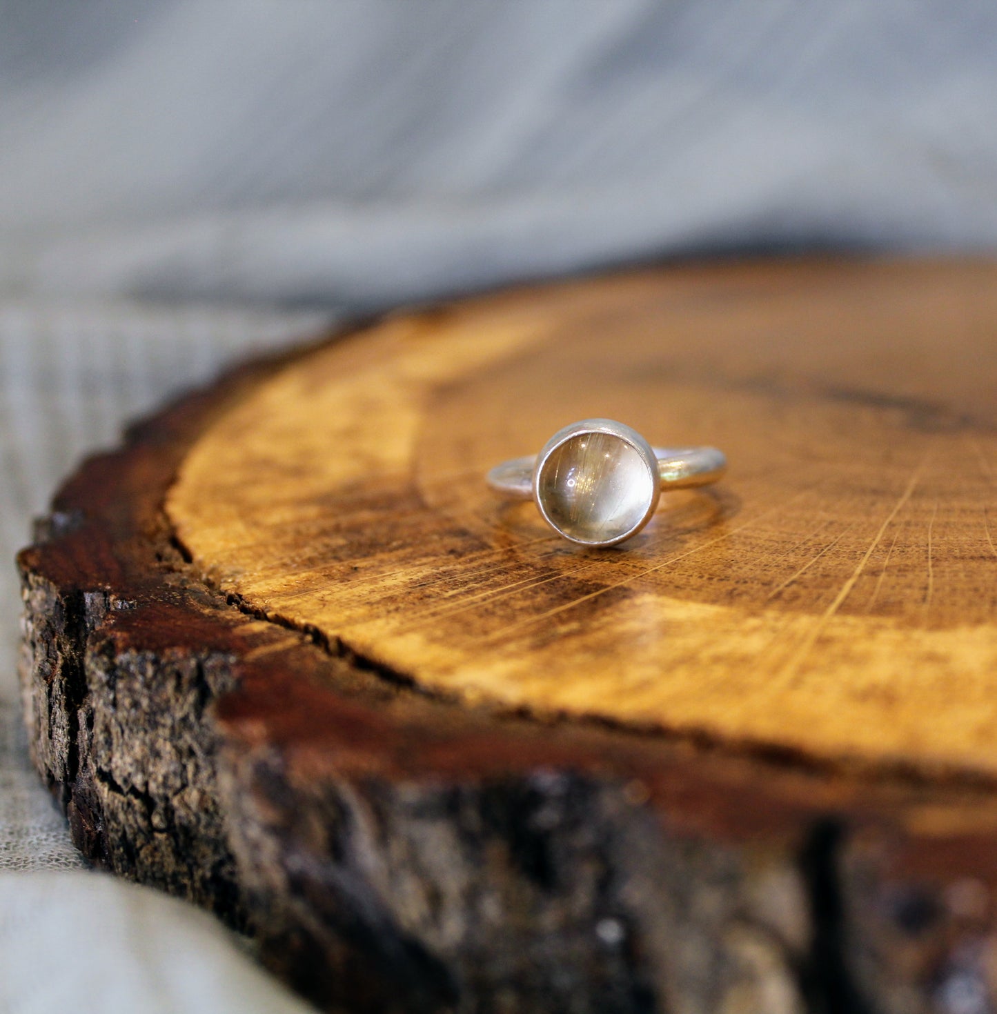 Gold Rutilated Quartz Silver Ring Handmade