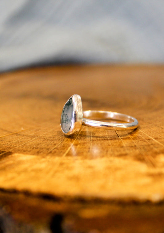 Moss Agate Silver Ring Handmade